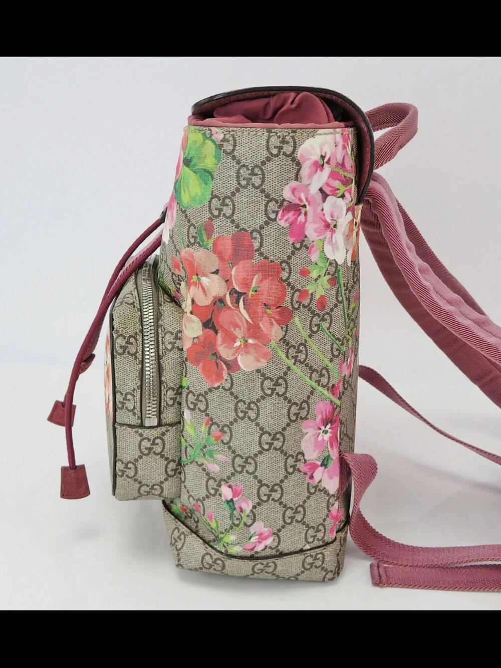 Gucci Floral GG Supreme Canvas Backpack in Pink and Green